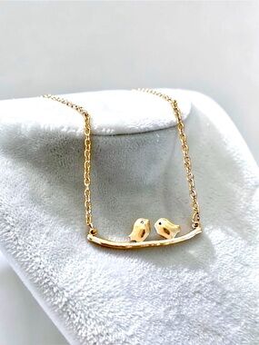 Silver-tone Bird Pendant Necklace - Cute Two Bird Design. Handmade.